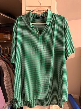 RLX Ralph Lauren Green and White Striped Polo Shirt